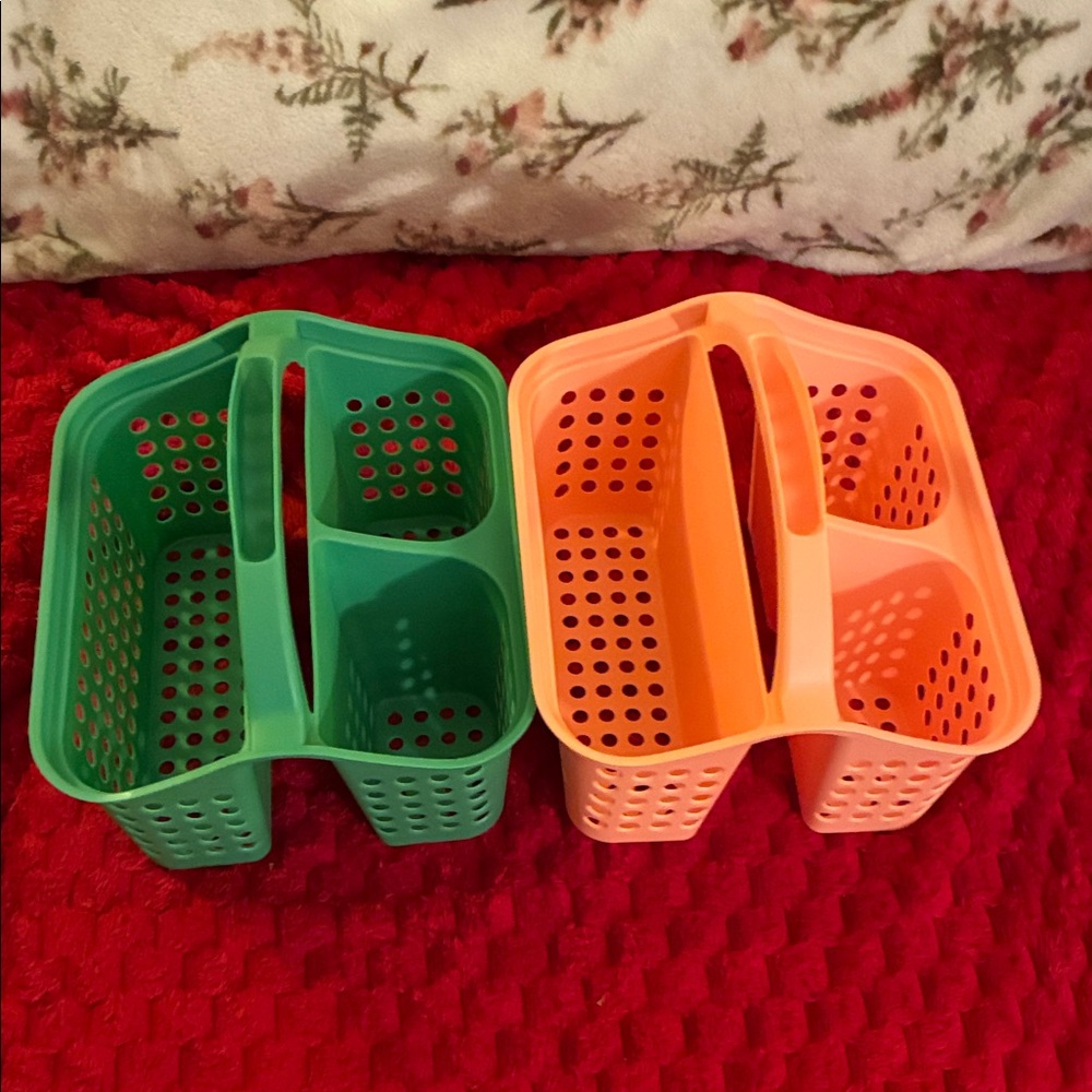 NWOT’s- Dual Compartment Green and Peach Storage Caddy’s